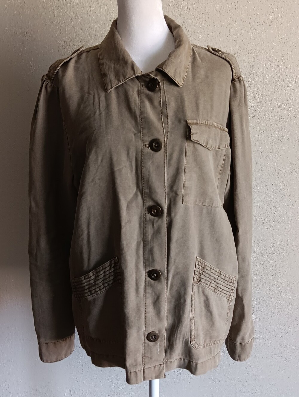 Rustic Grunge Women's Casual Utility Jacket Taupe Khaki Maurices Size Large
